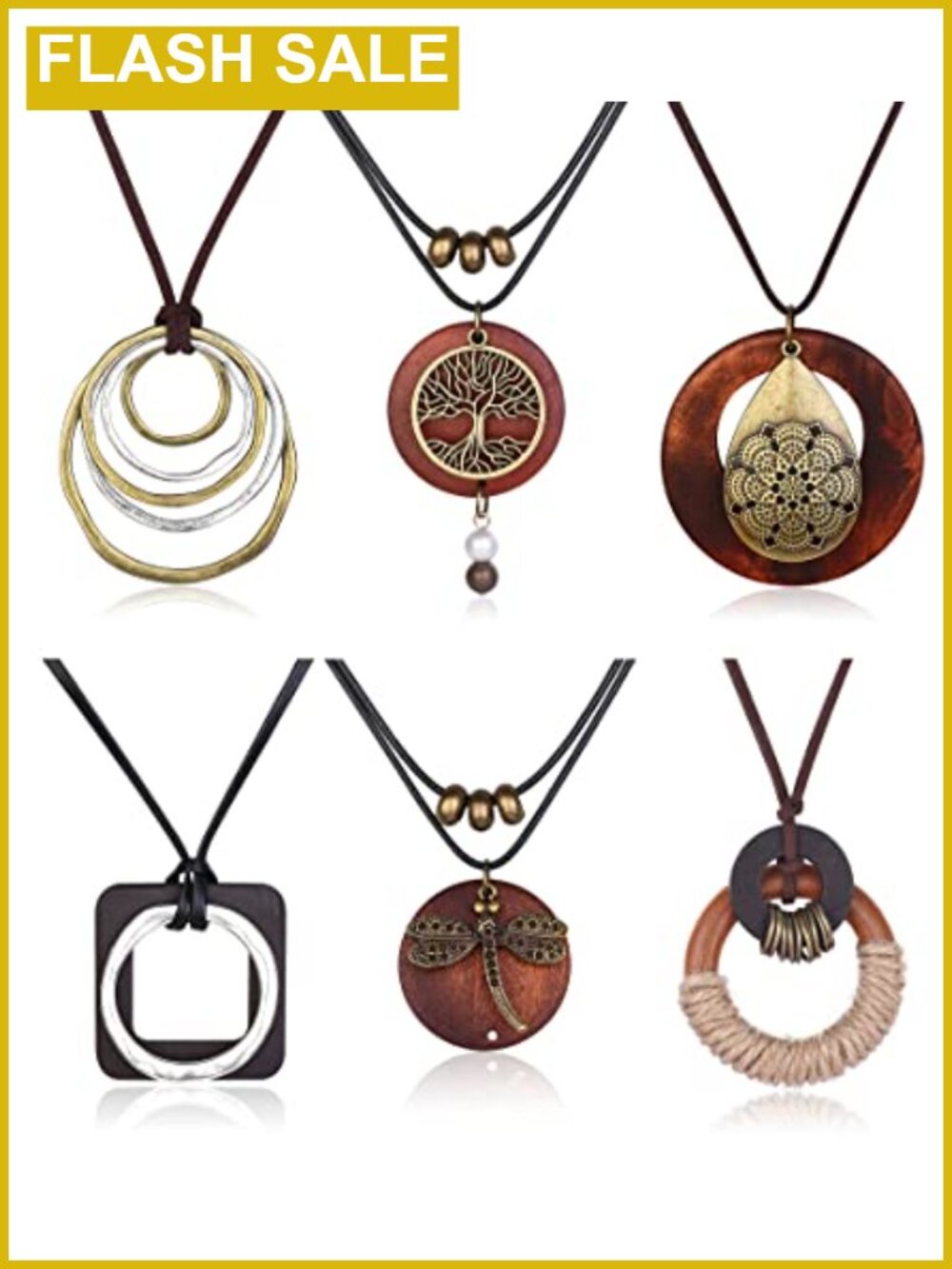 6Pcs Wooden Boho Long Necklaces Set for Women